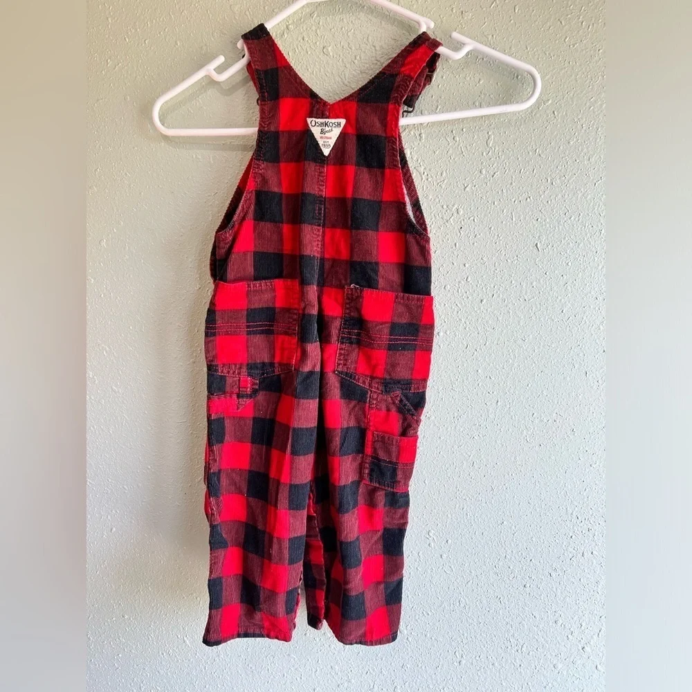 OshKosh B'gosh Kids Red and Black Plaid Overalls